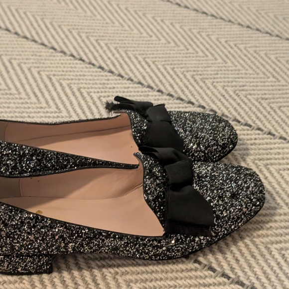 Kate Spade Black Glitter Heels with Bow Worn With Care W8.5 - Picture 3 of 7